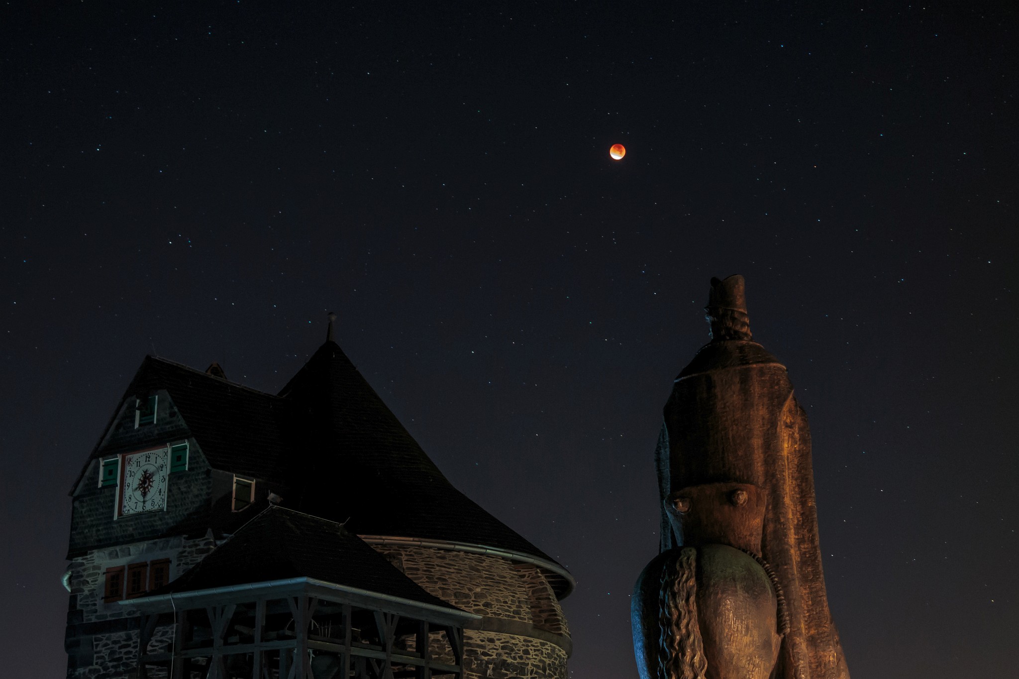 Blutmond über Schloss Burg 3D